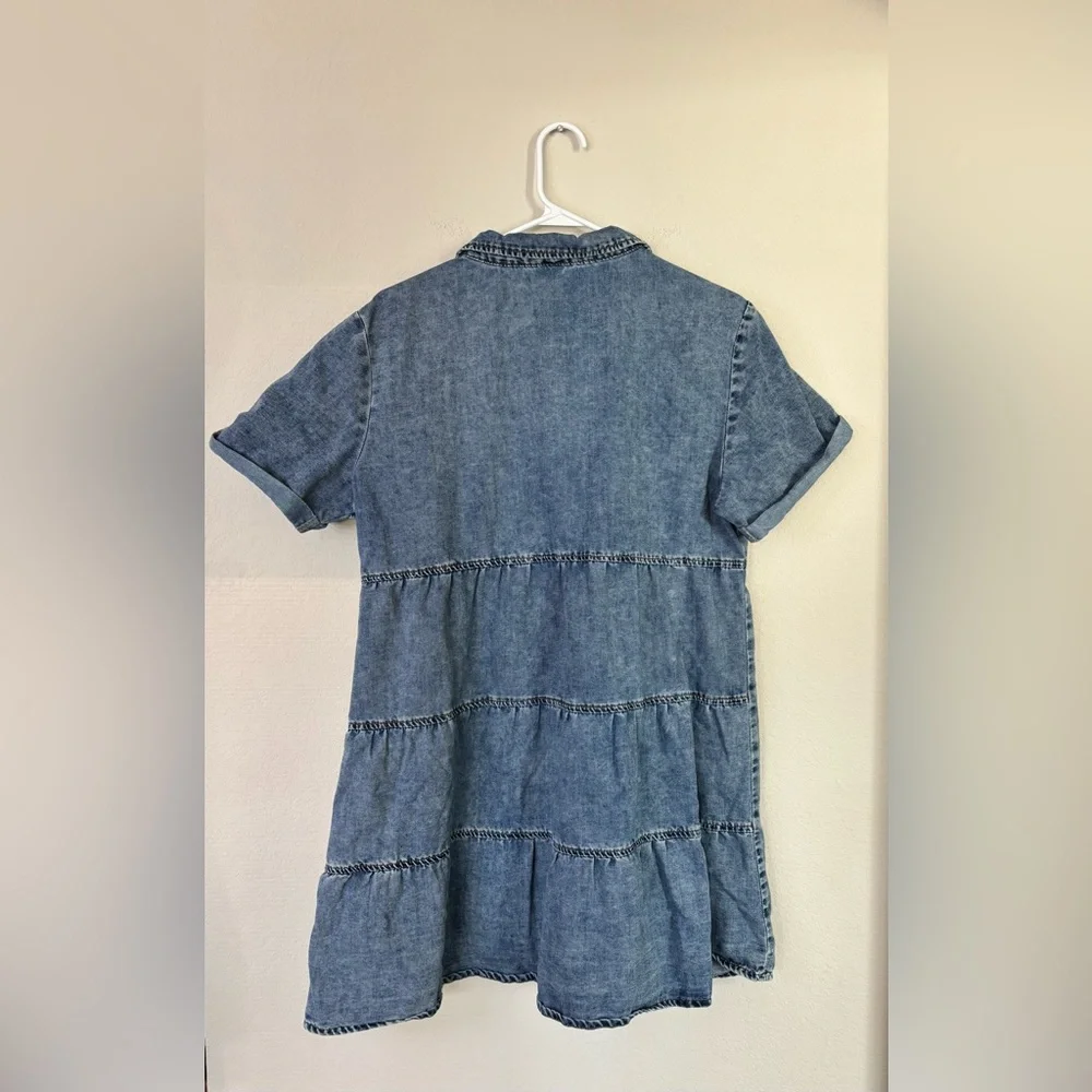 Womens Short Sleeve Denim Dress medium blue size large - Picture 2 of 5